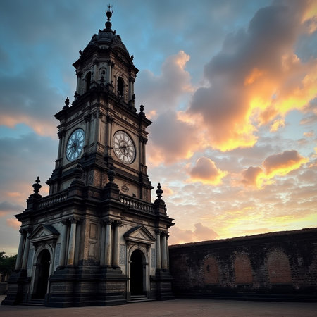 Santiago de Compostela church at sunset, Galicia, Spainの素材