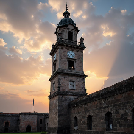 Clock tower of the old town of Caceres, Extremadura, Spainの素材
