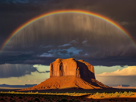 Rainbow over Monument Valley in Navajo Tribal Lands of Arizona and Utah USAの素材