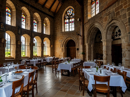 Restaurant interior with tables and chairs in the gothic styleの素材