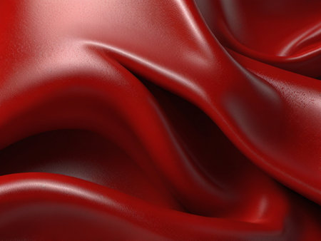 Closeup of red satin fabric texture background. 3d render illustrationの素材
