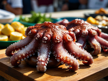 Fresh octopus at a street food market in Tel Aviv, Israelの素材