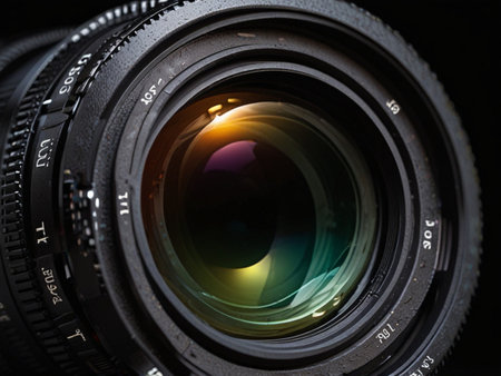 Close up of a professional camera lens. Shallow depth of field.の素材