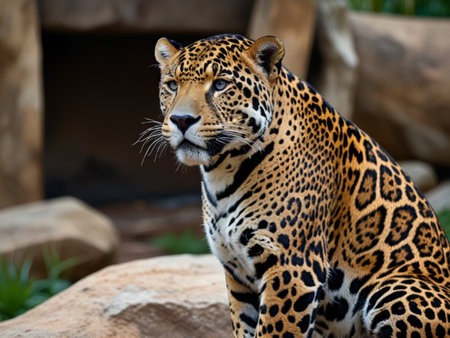 Portrait of a leopard in the zoo. (Panthera onca)の素材