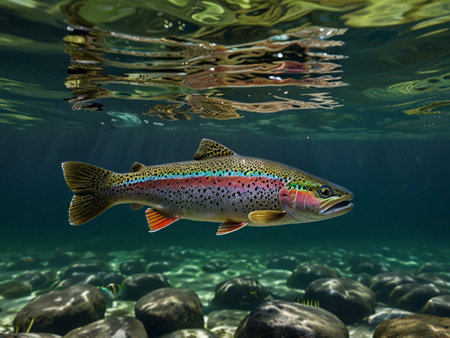 Rainbow trout swimming in the tropical waters of the Pacific Ocean.の素材