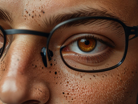 Close up shot of woman's eye with drops of coffee on itの素材