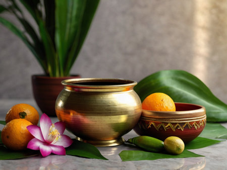 Oranges and kumquat in a bowl on a tableの素材