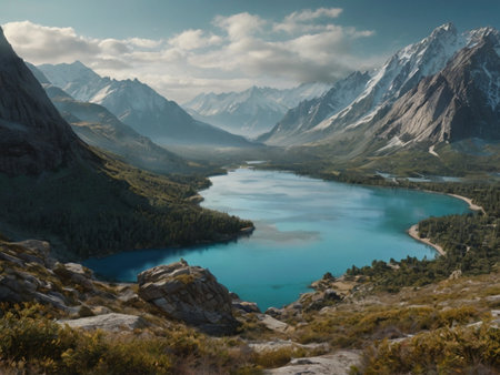Beautiful alpine lake in the mountains of the Canadian Rockies.の素材