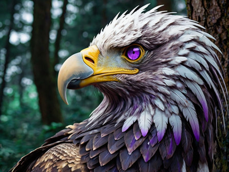 Portrait of an eagle in the forest. Close-up.の素材