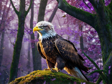 Bald Eagle on a tree in the forest. Bird of prey.の素材