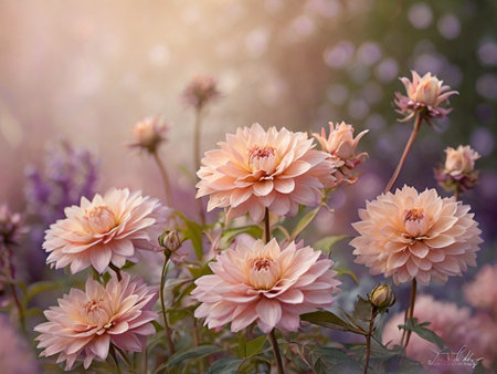 Beautiful dahlia flowers in the garden. Nature background.の素材