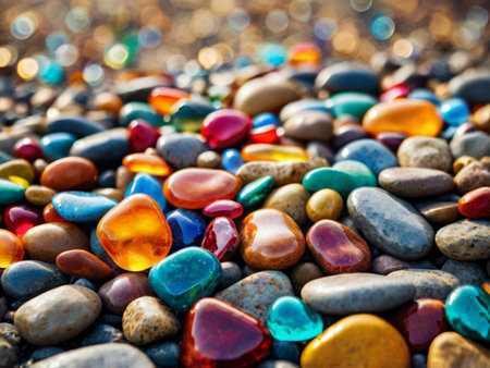 Colorful stones on the beach. Natural background. Selective focus.の素材