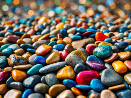 Colorful pebbles on the beach, closeup of photoの素材