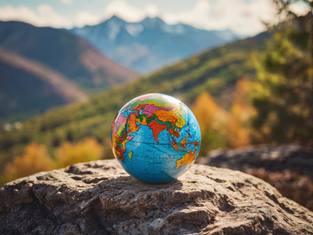 Globe on the background of the mountains. Global warming concept.の素材
