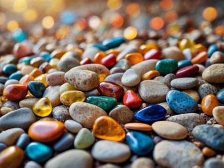 Colorful stones on the beach. Natural background. Selective focus.の素材