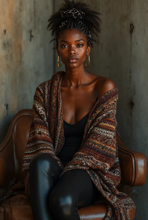 Beautiful african american woman with afro hairstyle and scarfの素材