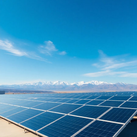 solar energy with blue sky and snow mountain background in Chinaの素材