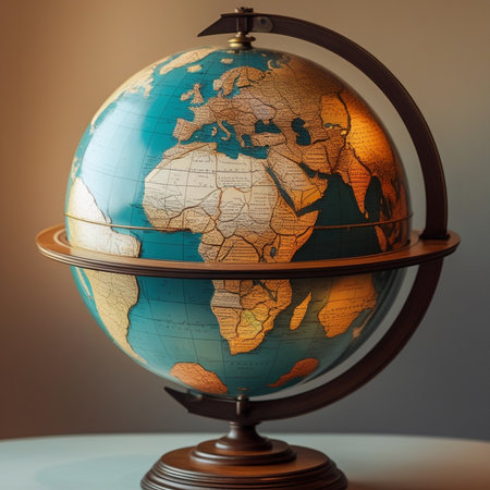 Globe on the table, close-up. Travel and tourism conceptの素材