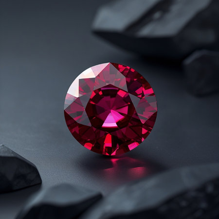Ruby on a black background. Gemstone. Jewelry background.の素材