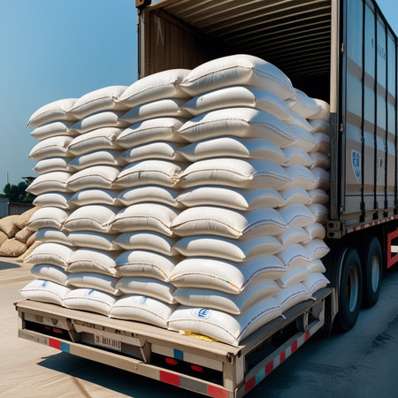 Truck loaded with sacks of rice ready for shipment to the warehouseの素材
