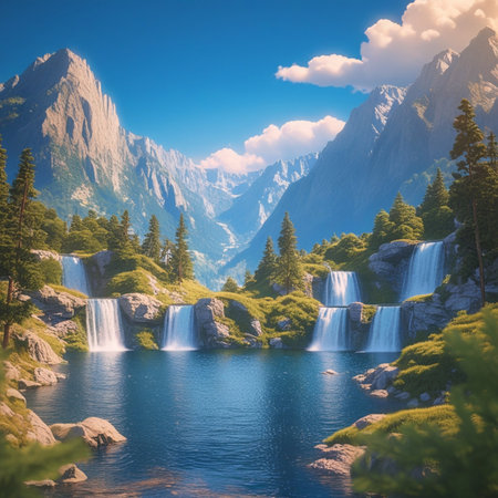 Waterfall in Yosemite National Park, California, USA. Beautiful summer landscape.の素材