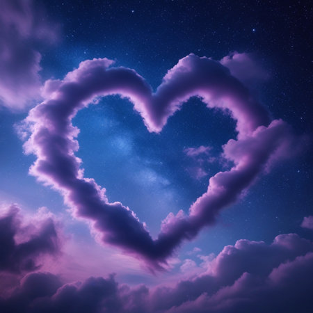 Heart shape made of clouds in the night sky. 3D renderingの素材