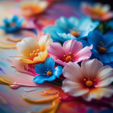 Colorful spring flowers, close up. Floral abstract background.の素材