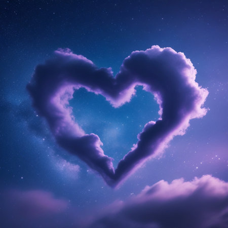 Heart shaped cloud in the night sky. Valentine's day background.の素材