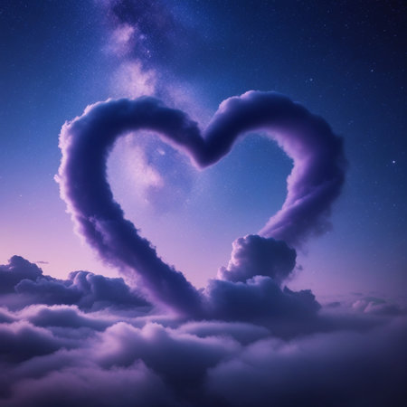 Heart shaped cloud with starry sky background. 3D Renderingの素材