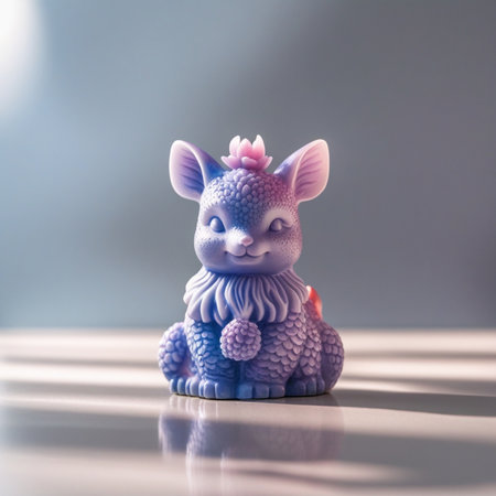 Ceramic figurine of a little mouse on a gray backgroundの素材