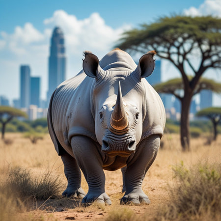 White rhinoceros in savannah of Etosha National Park, Namibiaの素材