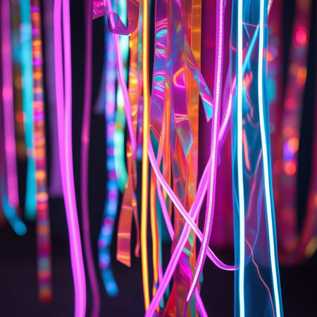 Abstract background of colorful neon lights, defocused bokeh.の素材
