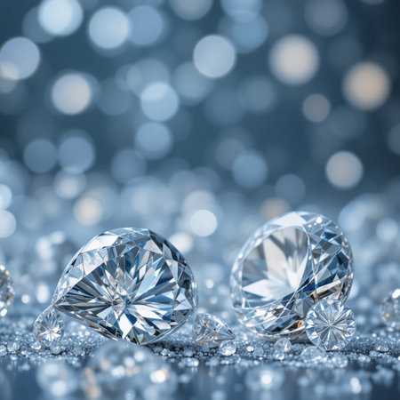 Shiny diamonds on bokeh background. Jewelry background.の素材