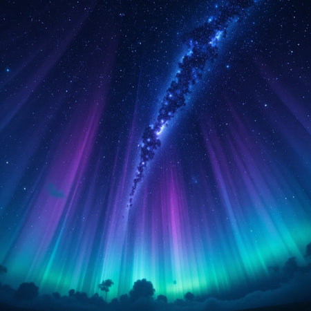 Aurora borealis in the night sky. Illustration.の素材