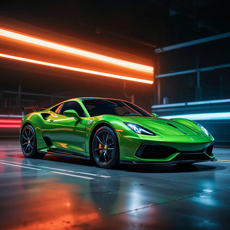 3D rendering of a brand-less generic concept car in studio environmentの素材