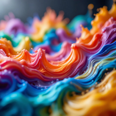 Colorful paint splashes on black background. Close-up.の素材