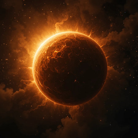 Solar Eclipse on the planet Earth. 3D rendering, 3D illustration.の素材