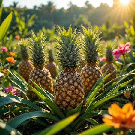 Pineapple in the garden with sun light, nature background.の素材