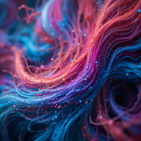 abstract background with colored strands of thread, 3d render illustrationの素材