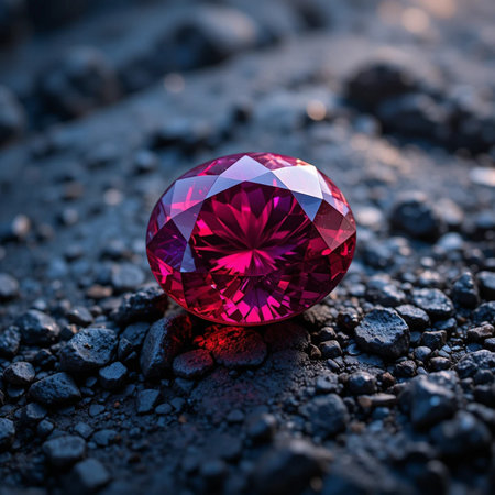 Close up view of a precious gemstone on the ground. Shallow depth of field.の素材