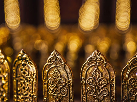 Close up shot of a group of religious objects in a mosque.の素材