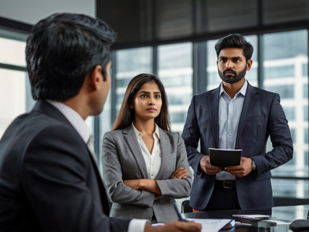 Group of business people working together in office. Businessman and businesswoman using tablet computer.の素材
