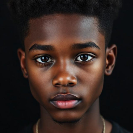 Close-up portrait of a beautiful young African American womanの素材