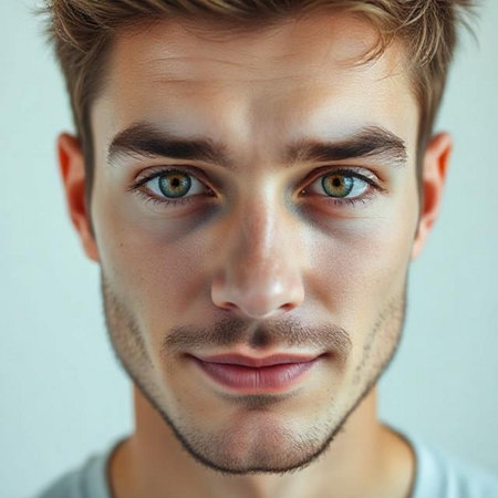 Close up portrait of a handsome young man. Men's beauty, fashion.の素材