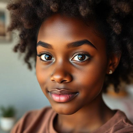 Portrait of a beautiful African American woman looking at cameraの素材