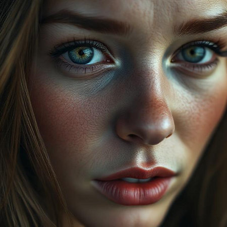 Close-up portrait of a beautiful woman with blue eyes. Beauty, fashion.の素材