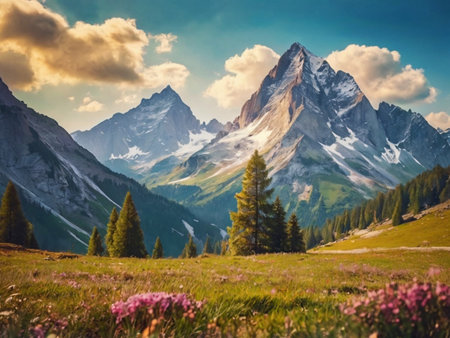 Beautiful spring landscape in the mountains. Dolomites, Italyの素材