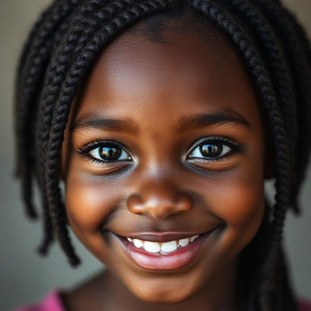 Close up portrait of a cute African American little girl smilingの素材