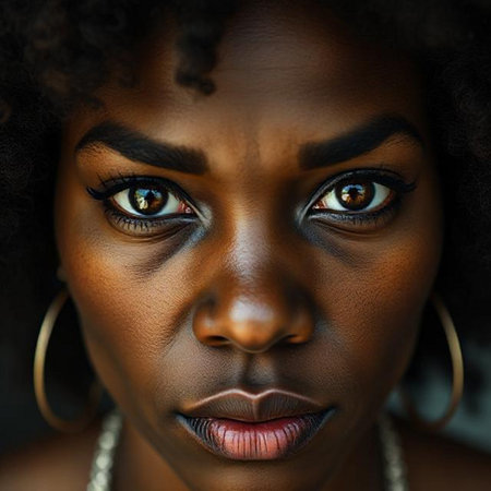 Close up portrait of a beautiful African American woman with makeupの素材
