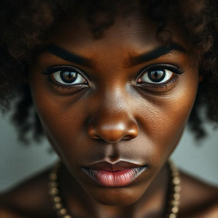 Closeup portrait of a beautiful African American woman with makeupの素材